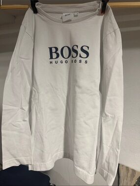 Hugo Boss White Crewneck Sweatshirt with Navy Logo